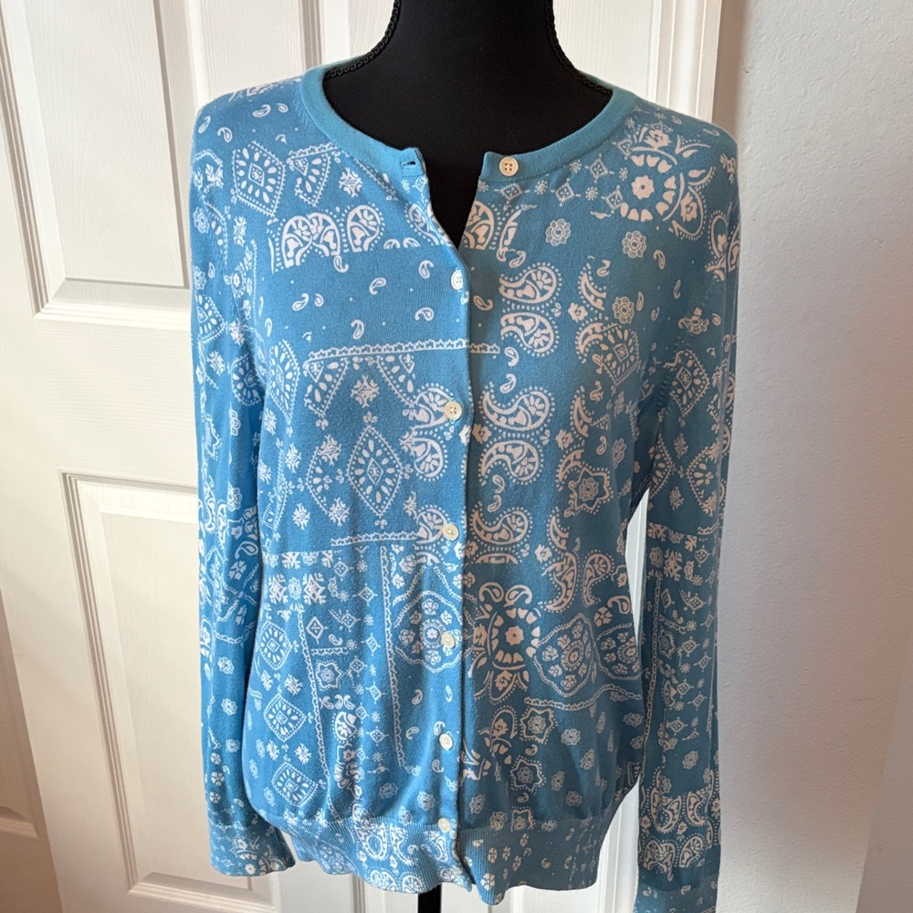 Lands End Paisley Supima Cotton Sweater  size small